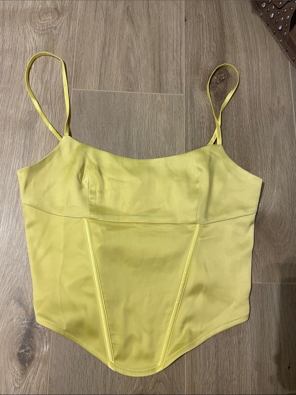 Meshki Yellow Satin Bandeau Corset Top